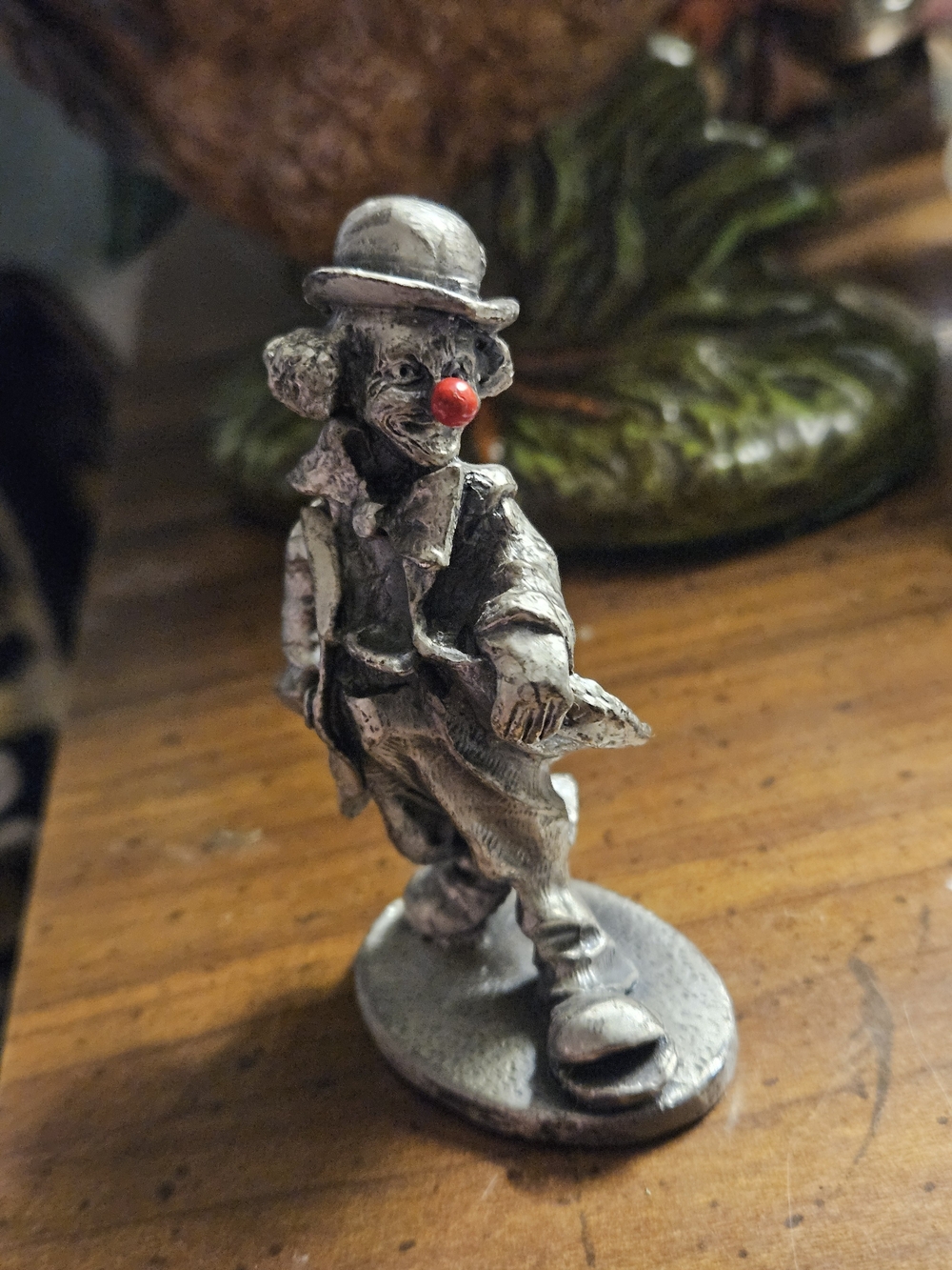 Pewter-Look Clown Sculpture with Red Nose - Home Art Sculpture